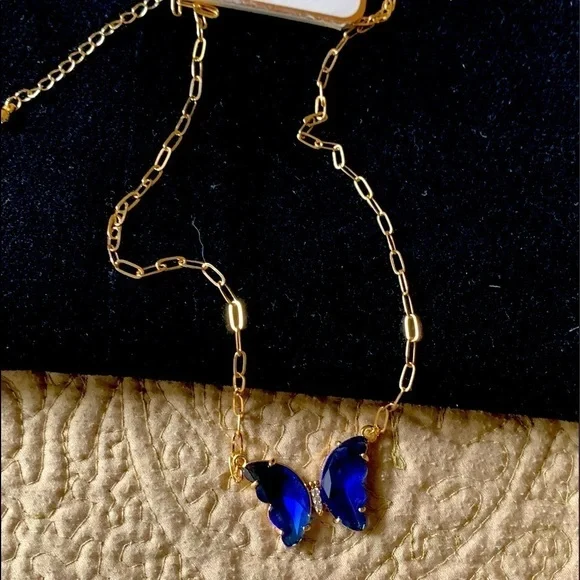 🦋 NEW Butterfly necklace Dark Royal blue purple - Picture 2 of 8